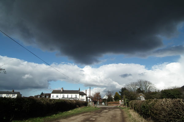Top of Lings Lane with storm clouds approaching